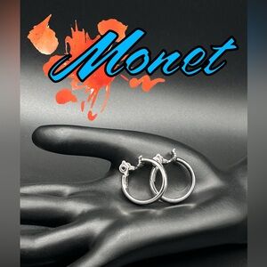 Vintage Monet Silver Tone Hoop Earrings